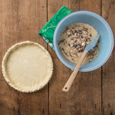 filling in a bowl and tart shell