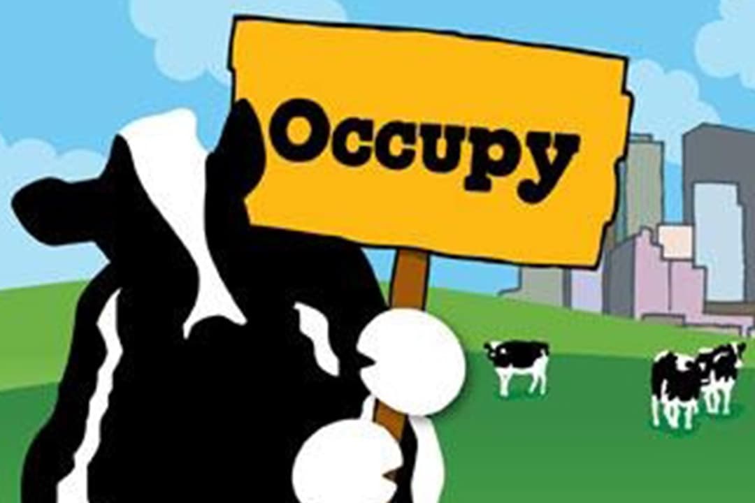 Woodie mit einem Schild, auf dem „Occupy!“ steht
